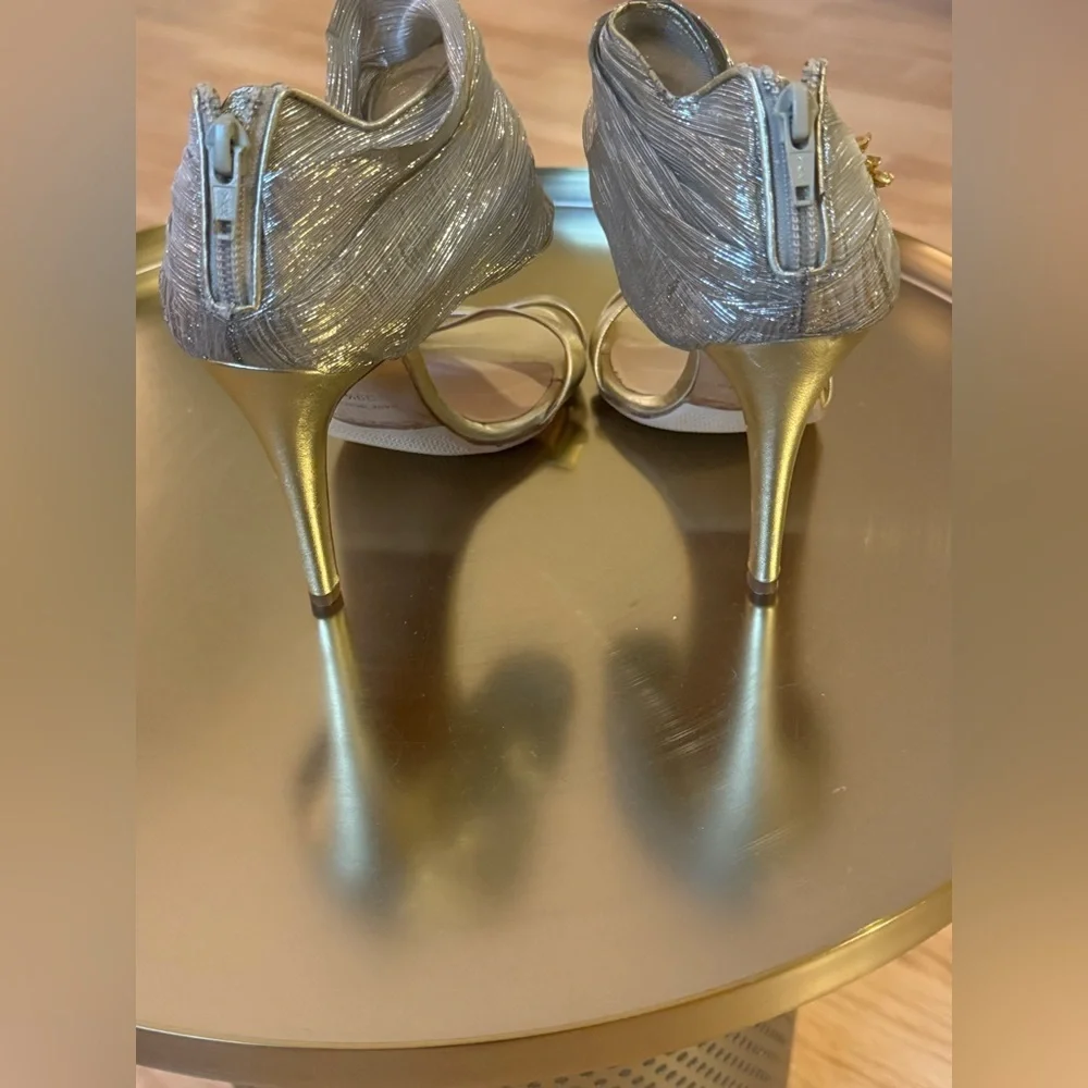 OSCAR DE LA RENTA Leather Chiffon Ornamental Wedding Special Occasion Heels 39.5